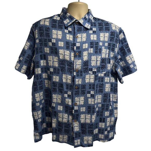 Nat Nast Mens Vintage Blue Silk Button Front Camp Shirt Large Pocket Lightweight - Picture 1 of 8
